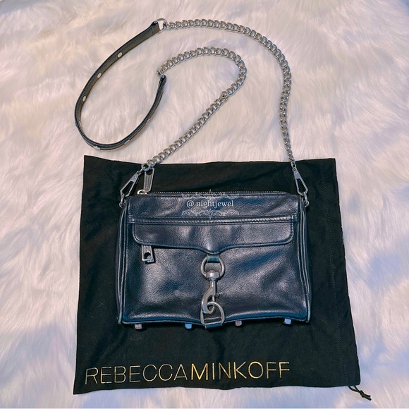 💙REBECCA MINKOFF Dark Navy Blue MAC clutch crossbody small medium silver chain - Picture 2 of 10